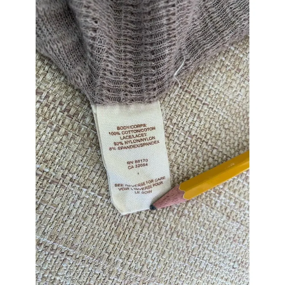 FREE PEOPLE Waffle Knit Crew Neck Long Lace Sleeves Tee Shirt L